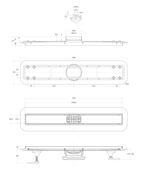 Душевой лоток BELBAGNO LUCE 60 см, BB-LD-LUCE-60-NERO