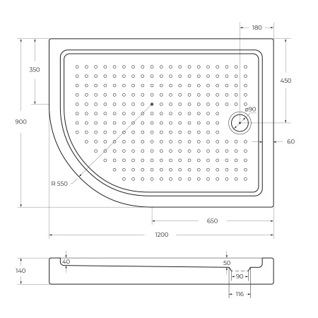 Акриловый поддон CEZARES TRAY-A-RH-120/90-550-15-W-R
