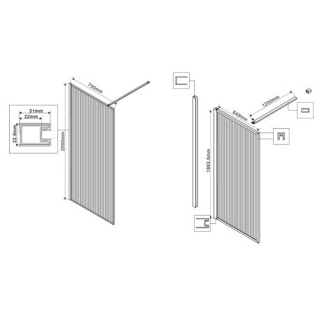 Душевая перегородка Vincea Walk-In VSW-1HP700FLB, 700*2000, черный матовый, стекло рифленое