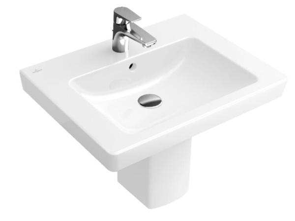 Раковина Villeroy&Boch Subway 2.0 шг 600*470 отверстия для смесителя-1 сквозное 2 промаркированных CeramicPlus цвет-альпийский белый 711360R1