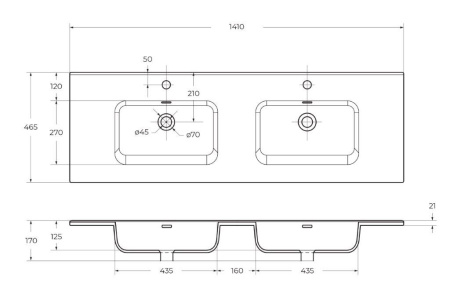 Керамическая раковина с двумя чашами BB1400-2-ETL, 1410x460x175