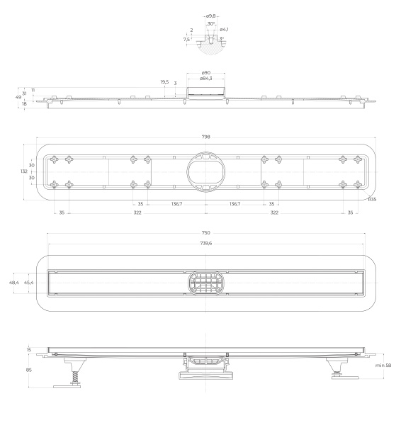 Душевой лоток BELBAGNO LUCE 80 см, BB-LD-LUCE-80-NERO