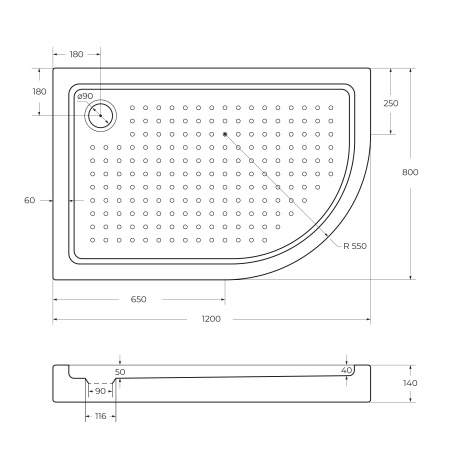 Акриловый поддон CEZARES TRAY-A-RH-120/80-550-15-W-L