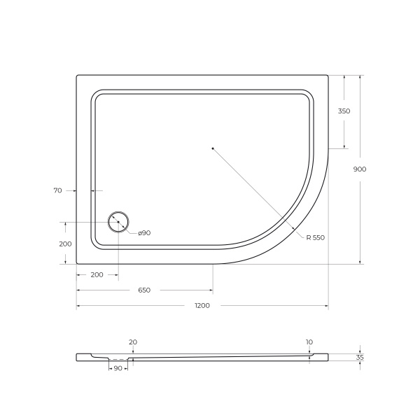 Поддон SMC CEZARES TRAY-M-RH-120/90-550-35-W-L