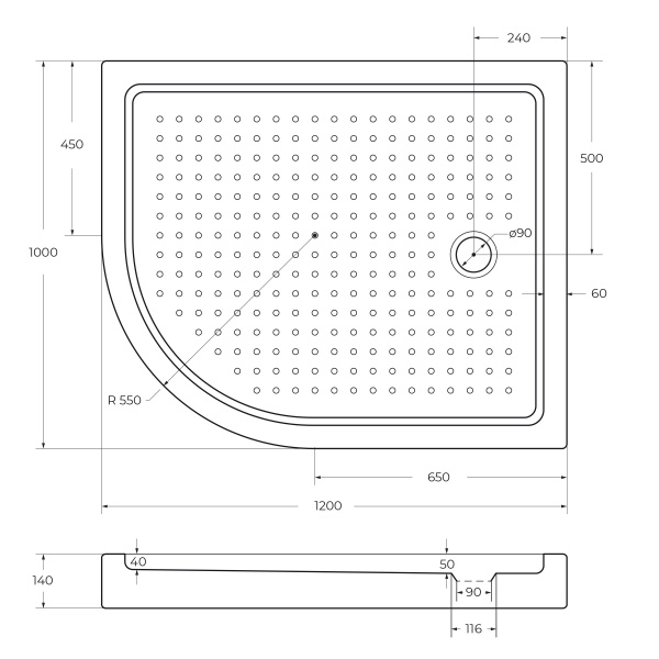 Акриловый поддон CEZARES TRAY-A-RH-120/100-550-15-W-R