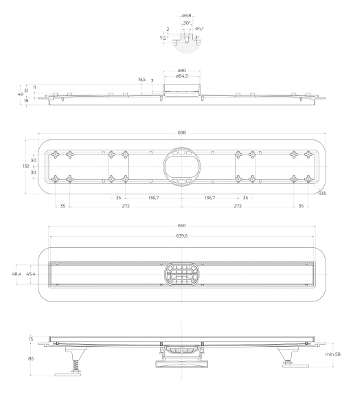 Душевой лоток BELBAGNO LUCE 70 см, BB-LD-LUCE-70-NERO