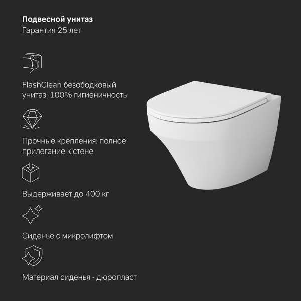 AM.PM IS49001.501700 Инсталл с клав Pro L белый с подв унит Inspire FlashClean с сид м/л