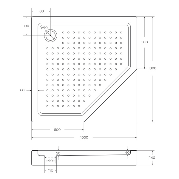 Акриловый поддон CEZARES TRAY-A-P-100-15-W
