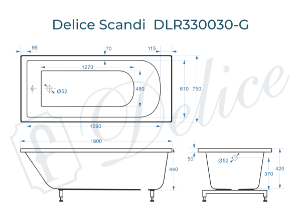 Ванна из литьевого мрамора Delice Scandi 180х75 глянцевая DLR330030-G