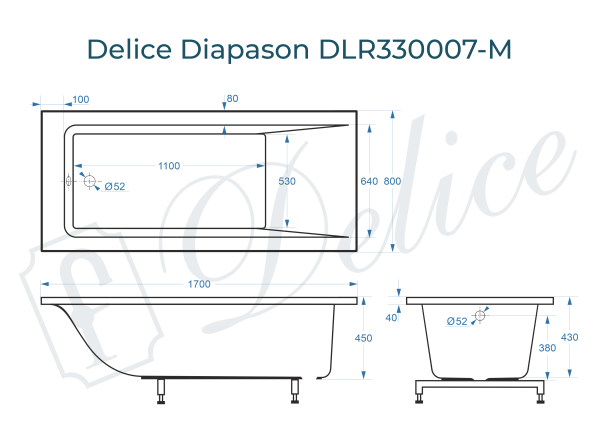 Ванна из литьевого мрамора Delice Diapason 170х80 матовая DLR330007-M