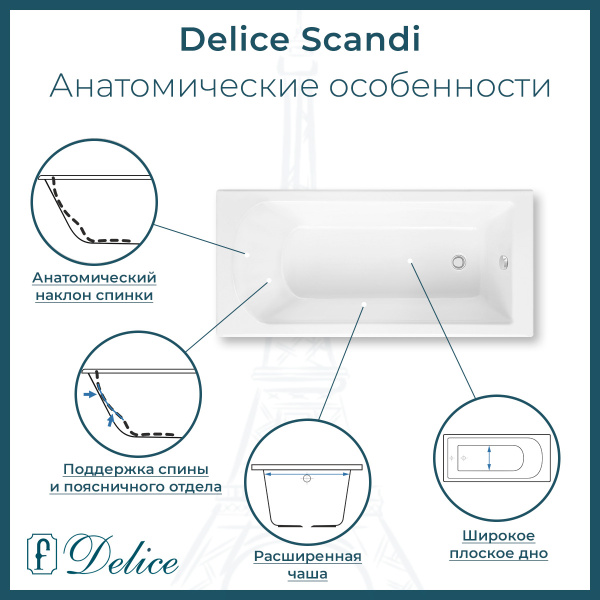 Ванна из литьевого мрамора Delice Scandi 180х75 глянцевая DLR330030-G